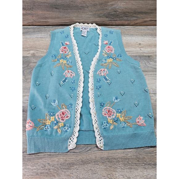 Koret Women’s Vintage Crochet Lace Floral Sweater Vest Size Small - Picture 1 of 7